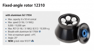 Centrífuga Sigma 3-16L e 3-16 KL rotor 12310 imagem 5